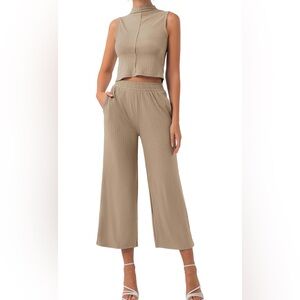 Casual 2 Piece Outfits for Women Summer Tank Tops and Wide Leg Pants Lounge